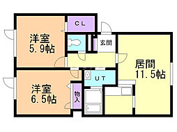 SGハイツ月寒 2LDKの間取図画像