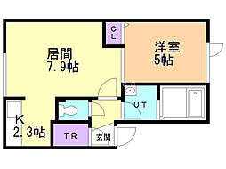リーガル・月寒 1LDKの間取図画像