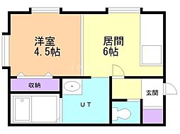 EXCEL川沿 1DKの間取図画像