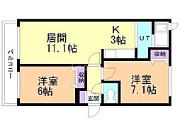 ヒルサイドテラス福住 2LDKの間取図画像