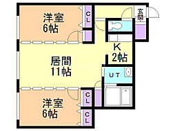 ル・ノール学園前 2LDKの間取図画像