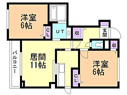 ホライズン北広島1 2LDKの間取図画像