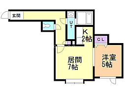 グラウディ・レビジョンIII 1階1LDKの間取り