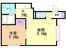 コーポ旭光 1LDKの間取図画像
