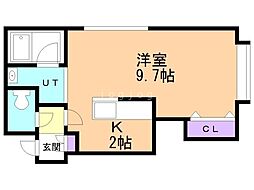 札幌市営東豊線 豊平公園駅 徒歩7分の賃貸アパート 2階1Kの間取り