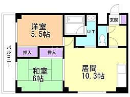 シャルムあをき平岸 4階2LDKの間取り