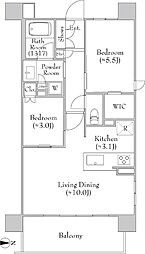 レーベン名古屋MARK EAST 13階2LDKの間取り