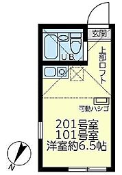 東急東横線 大倉山駅 徒歩34分の賃貸アパート 1階ワンルームの間取り