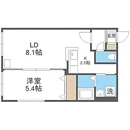 ワンダーハイム中の島 1LDKの間取図画像
