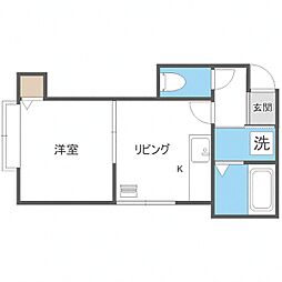札幌市営東西線 白石駅 徒歩7分の賃貸アパート 1階1DKの間取り