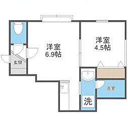 札幌市営東西線 白石駅 徒歩7分の賃貸アパート 2階1DKの間取り