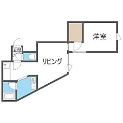 札幌市営東豊線 月寒中央駅 徒歩6分の賃貸アパート 3階1DKの間取り