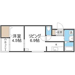 札幌市営南北線 南平岸駅 徒歩4分の賃貸マンション 2階1DKの間取り
