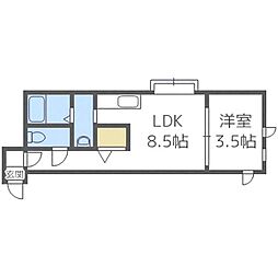 札幌市営東豊線 月寒中央駅 徒歩4分の賃貸アパート 2階1LDKの間取り