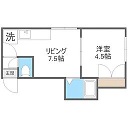 札幌市営東西線 西11丁目駅 徒歩9分の賃貸アパート 2階1DKの間取り