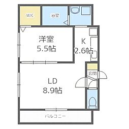 札幌市営東豊線 学園前駅 徒歩4分の賃貸マンション 2階1LDKの間取り