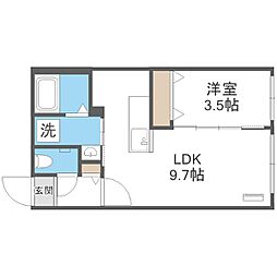 札幌市営東豊線 月寒中央駅 徒歩6分の賃貸マンション 2階1LDKの間取り