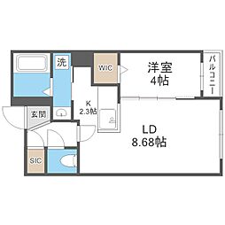 札幌市営東西線 南郷7丁目駅 徒歩6分の賃貸マンション 2階1LDKの間取り