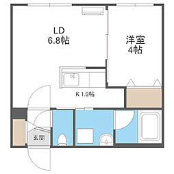 札幌市営南北線 南平岸駅 徒歩5分の賃貸マンション 2階1LDKの間取り