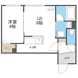 札幌市営南北線 南平岸駅 徒歩5分の賃貸マンション 2階1LDKの間取り