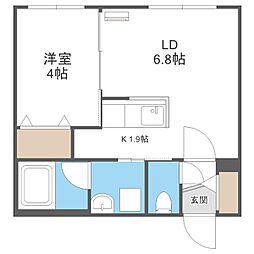 札幌市営南北線 南平岸駅 徒歩5分の賃貸マンション 2階1LDKの間取り