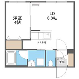 札幌市営南北線 南平岸駅 徒歩5分の賃貸マンション 4階1LDKの間取り