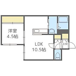 札幌市営東豊線 月寒中央駅 徒歩7分の賃貸マンション 2階1LDKの間取り