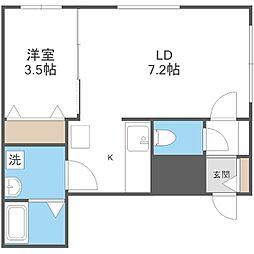 札幌市営東豊線 豊平公園駅 徒歩3分の賃貸マンション 2階1LDKの間取り