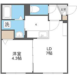 札幌市営東西線 新さっぽろ駅 徒歩3分の賃貸アパート 4階1LDKの間取り