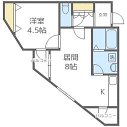 札幌市営東豊線 美園駅 徒歩5分の賃貸マンション 3階1DKの間取り