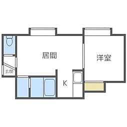 札幌市営東西線 南郷7丁目駅 徒歩12分の賃貸アパート 3階1LDKの間取り