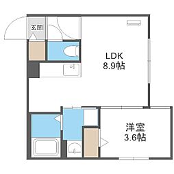 札幌市営東西線 南郷13丁目駅 徒歩5分の賃貸マンション 3階1LDKの間取り