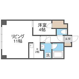 札幌市営南北線 中島公園駅 徒歩13分の賃貸マンション 2階1LDKの間取り