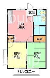 兎河原ハイツ 2DKの間取図画像