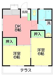 星崎アパート2号棟 2DKの間取図画像