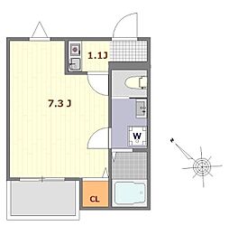 ウェルスフィールド湘南B 1Kの間取図画像