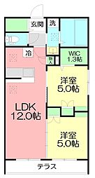 湘南東八幡レジデンスウェスト 2LDKの間取図画像