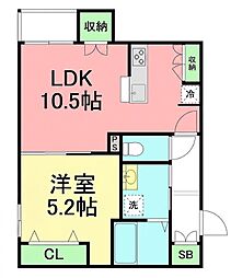 平塚市老松町マンション 1LDKの間取図画像