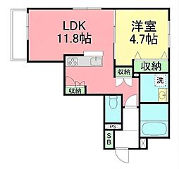 平塚市老松町マンション 1LDKの間取図画像