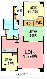 クイーンシティ小田原 3LDKの間取図画像