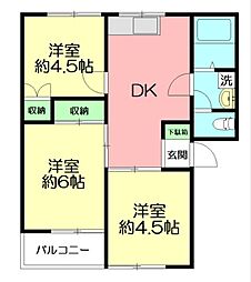ハイツ青桐 3DKの間取図画像