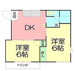 タウニィアルファ 2DKの間取図画像
