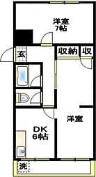 コーポ徳延1号棟 2DKの間取図画像