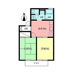 メゾン．ド．ソレイユC 1階2DKの間取り