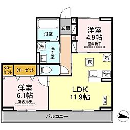 Cosmet湘南平塚 1階2LDKの間取り
