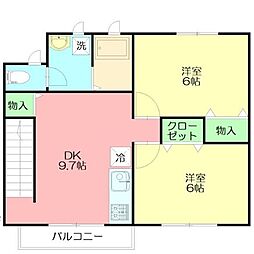 アールコート樅 1階2LDKの間取り