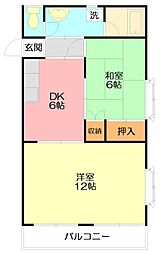 フローラルハイツ 1階2DKの間取り
