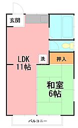 ブラウニー西湘 1階1LDKの間取り