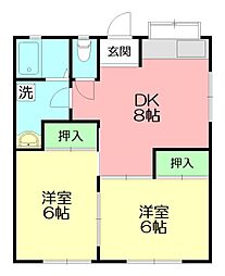 星崎アパート2号棟 2DKの間取図画像