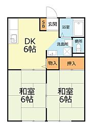 リバーサイドハイツC 2DKの間取図画像